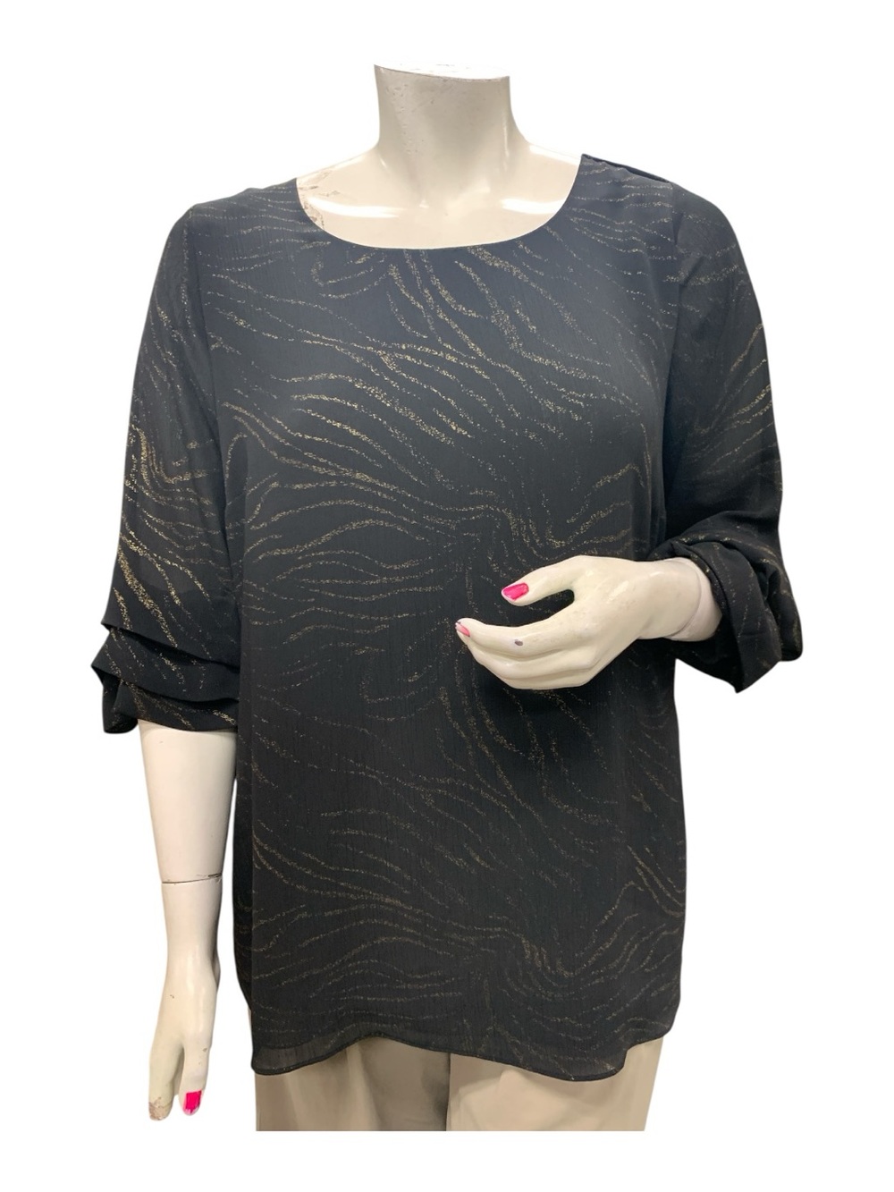 Women's Black Metallic Wave Print Blouse
